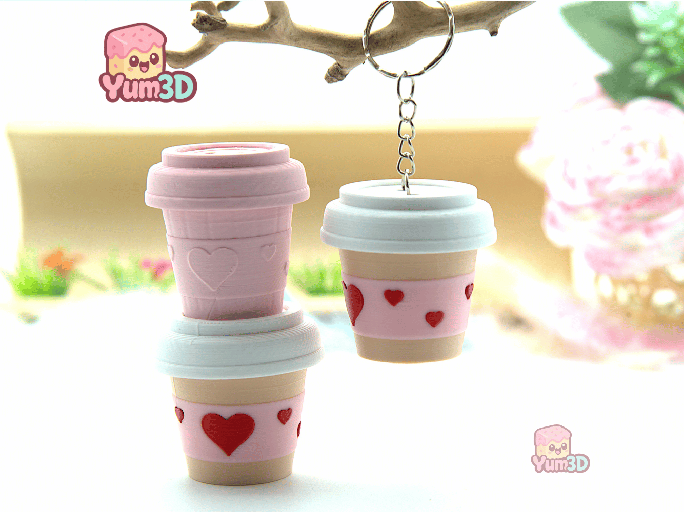 ☕ Yum3D Valentine Coffee Cup Fidget Clicker Keychain - Cute